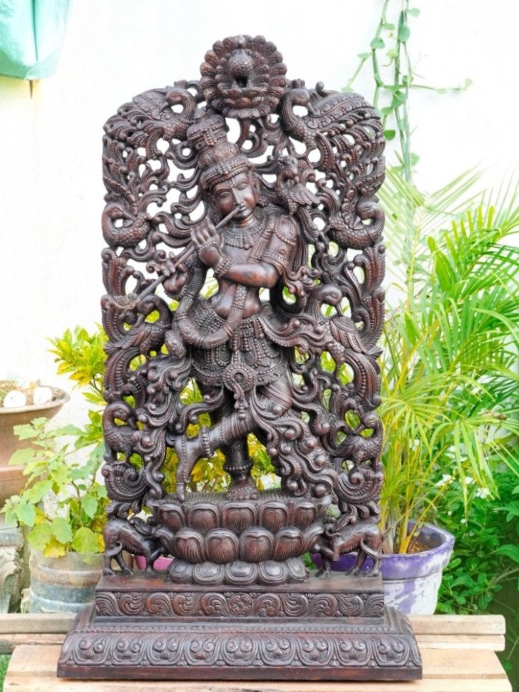 Lord Krishna Wooden Sculpture