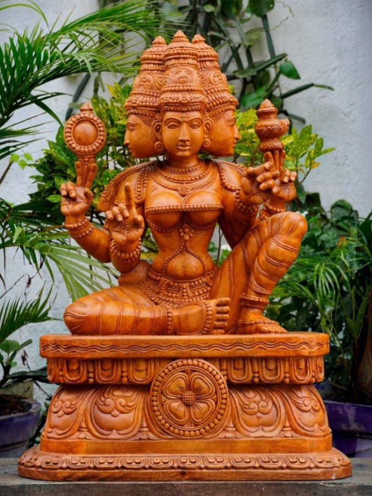 Brahmi Devi Premium Hand Carved Wooden Sculpture