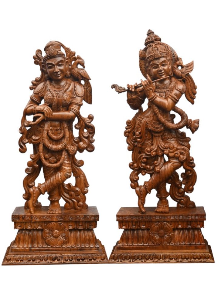 Krishna and Radha Wooden Sculpture Set