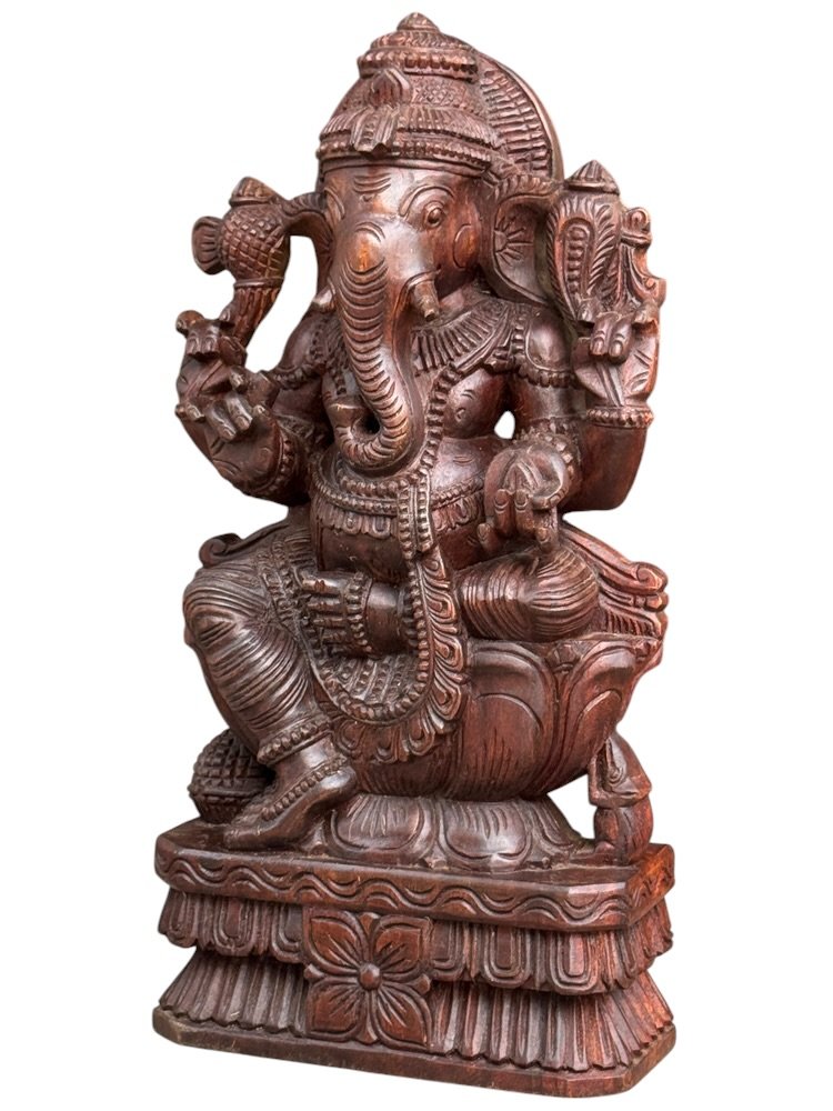 Handcrafted Wooden Ganesha Sculpture — view 3