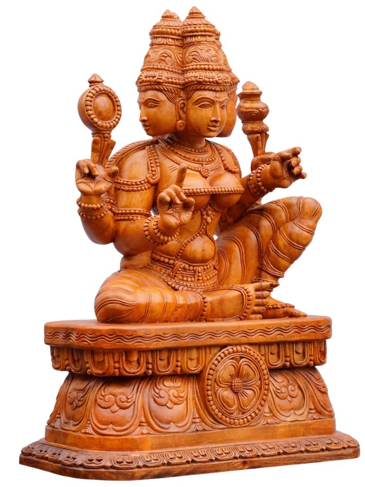 Brahmi Devi Premium Hand Carved Wooden Sculpture — view 3