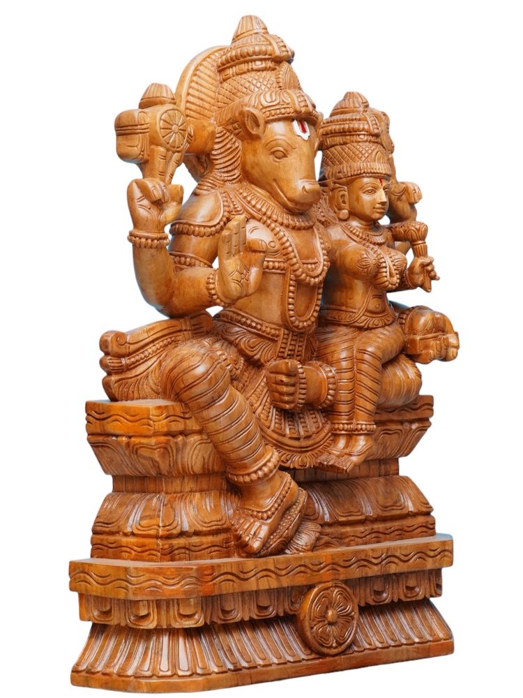 Lakshmi Hayagirivar Wooden Sculpture — view 2