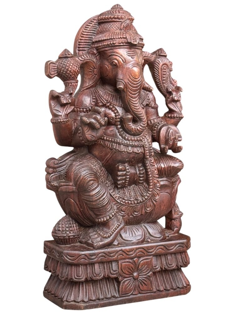 Handcrafted Wooden Ganesha Sculpture — view 2