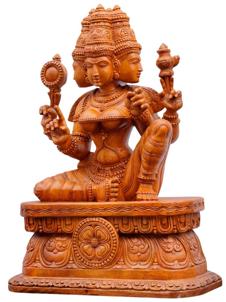 Brahmi Devi Premium Hand Carved Wooden Sculpture — view 5