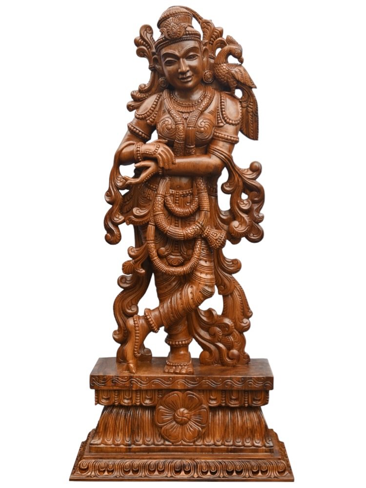 Krishna and Radha Wooden Sculpture Set — view 3