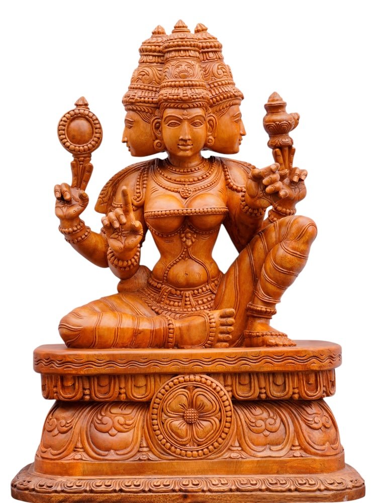 Brahmi Devi Premium Hand Carved Wooden Sculpture — view 2