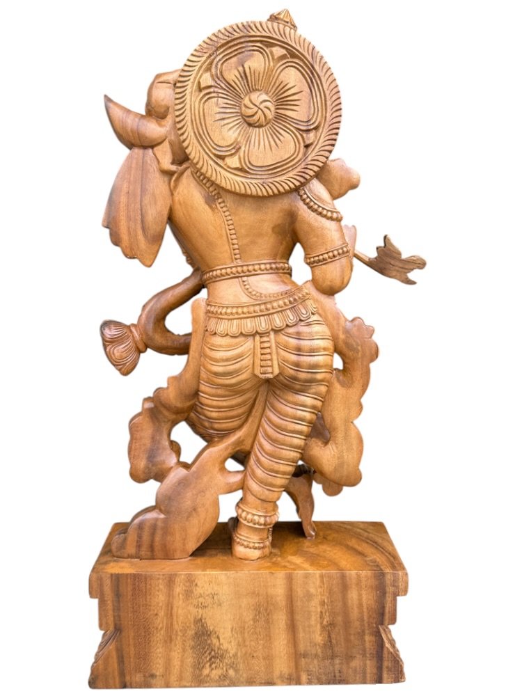 Flute Playing Lord Krishna Wooden Sculpture — view 2