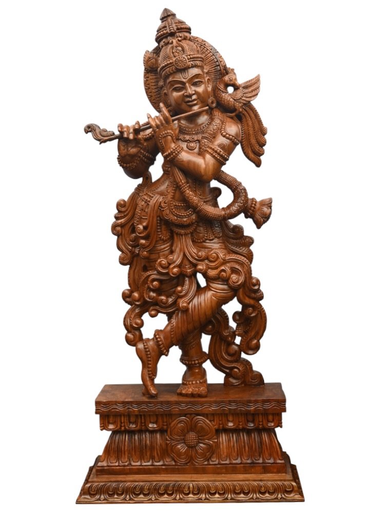 Krishna and Radha Wooden Sculpture Set — view 2