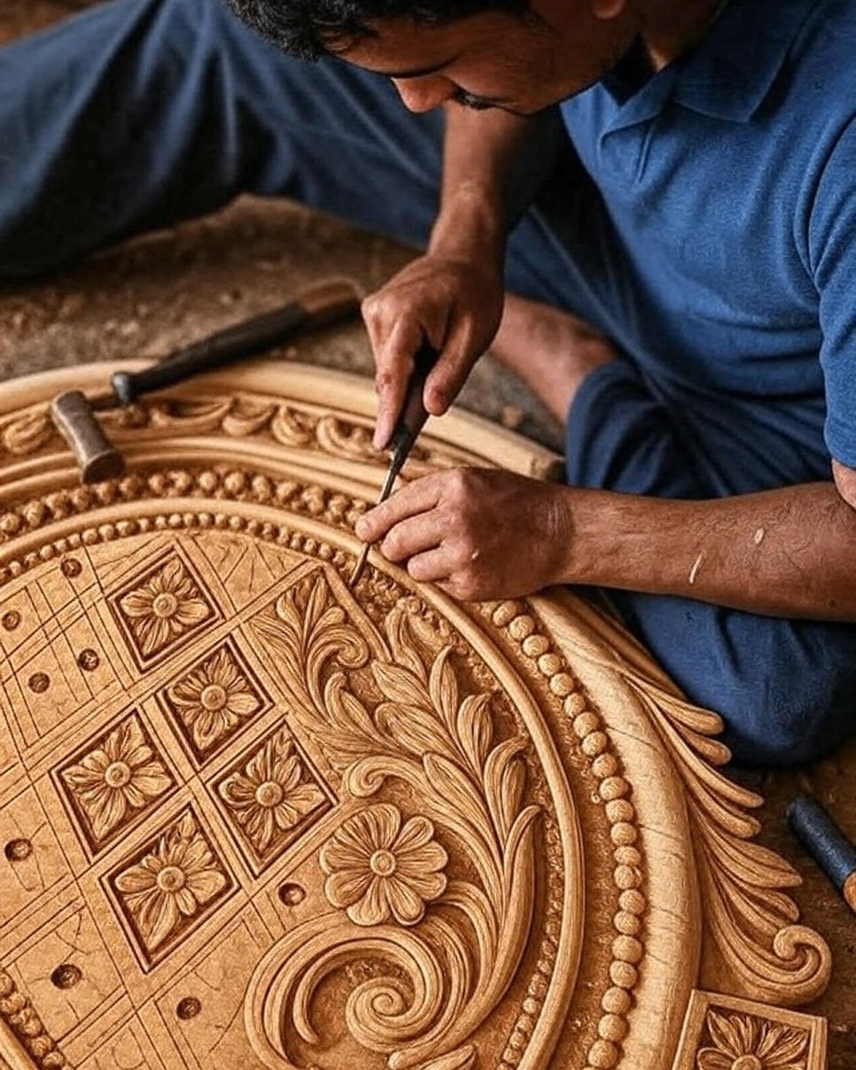 Traditional hand carving in progress